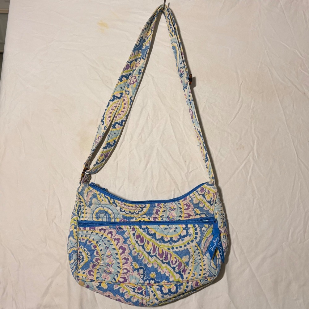 Vera Bradley Quilted Cotton Crossbody Bag Purple Paisley Floral Capri Blue